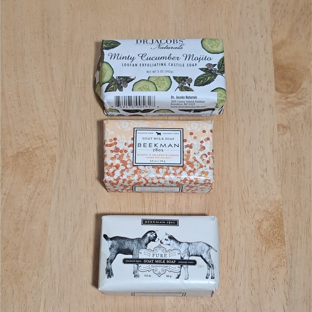 Lot of 3 Beekman 1802 Honey & Orange & Pure Goat Milk Soap & Dr Jacobs Minty